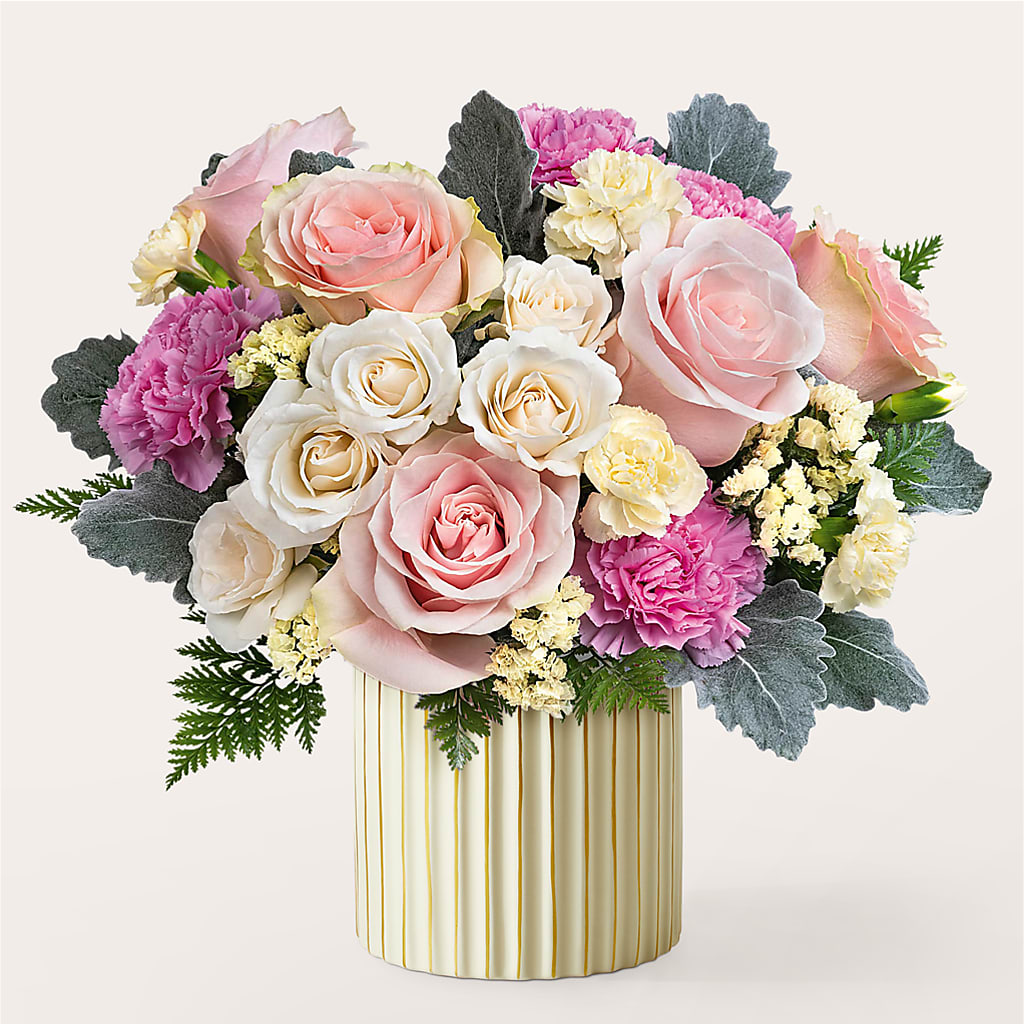 Blissful Moments Bouquet with Ivory Vase – A Daisy A Day, Winston-salem NC