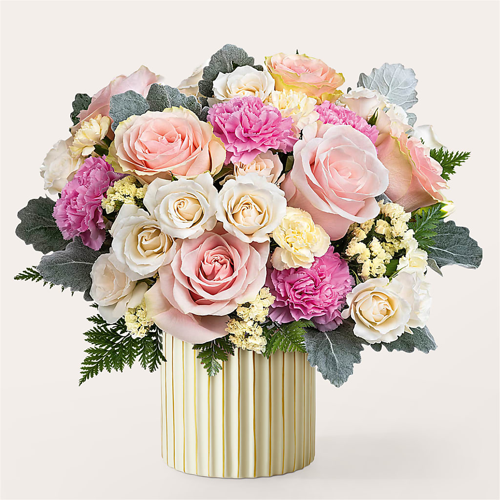 Blissful Moments Bouquet with Ivory Vase – A Daisy A Day, Winston-salem NC