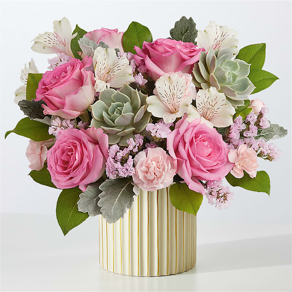 Dusty Rose Bouquet with Ivory Vase – A Daisy A Day, Winston-salem NC