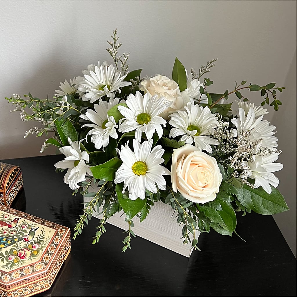 Fresh Linen Box Bouquet –  A Daisy A Day, Winston-salem NC